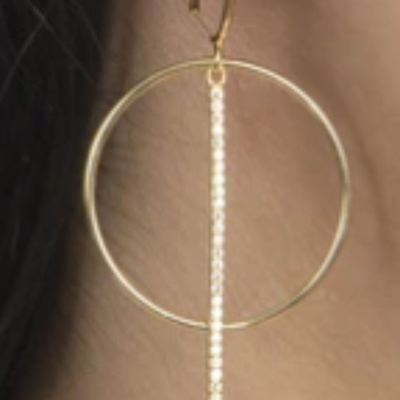 Gold Hoop Earrings With Cubic Zirconia Bar Accent - Picture 4 of 5
